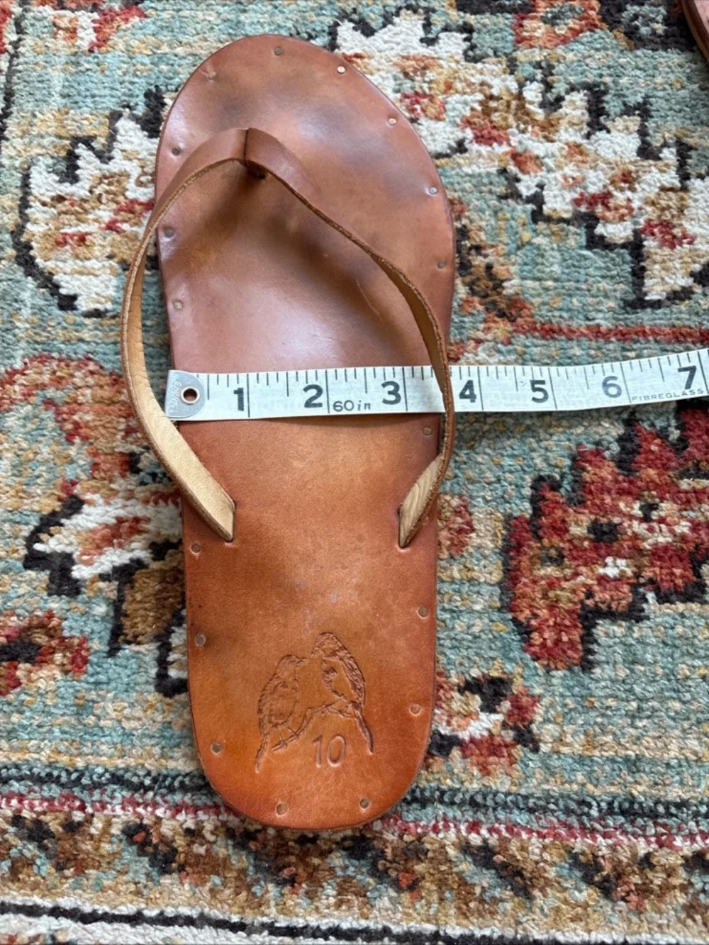 Beek Brown leather flip flops size 10 - Picture 10 of 10